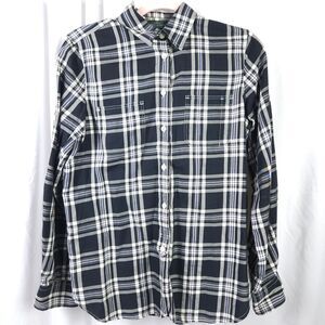 Ralph Lauren Jeans Co. Womens Small Plaid Roll Tab Sleeve Button Down Shirt